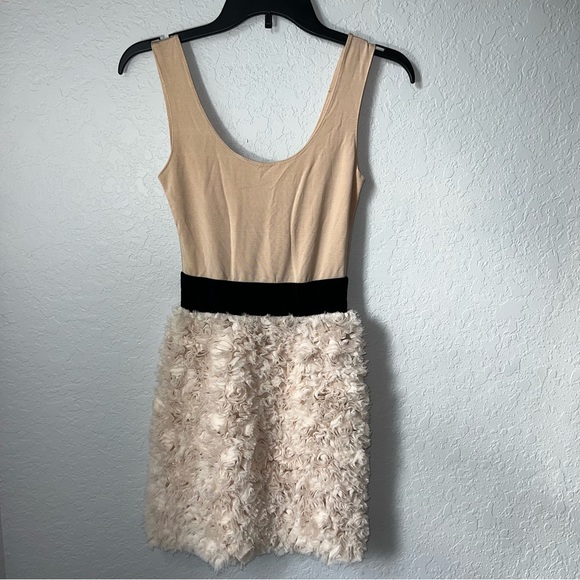 ZARA Slip Nude Dress Sleeveless Dress Rosette Floral Ruffled Skirt Size XS - Picture 2 of 5